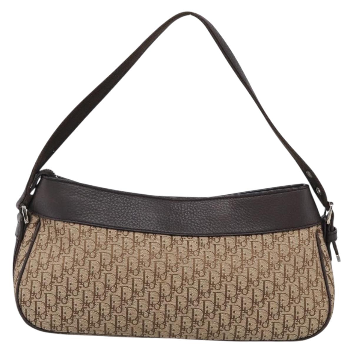 Christian Dior Trotter Canvas Street Chic Shoulder Bag Beige Silver Auth ka6893V