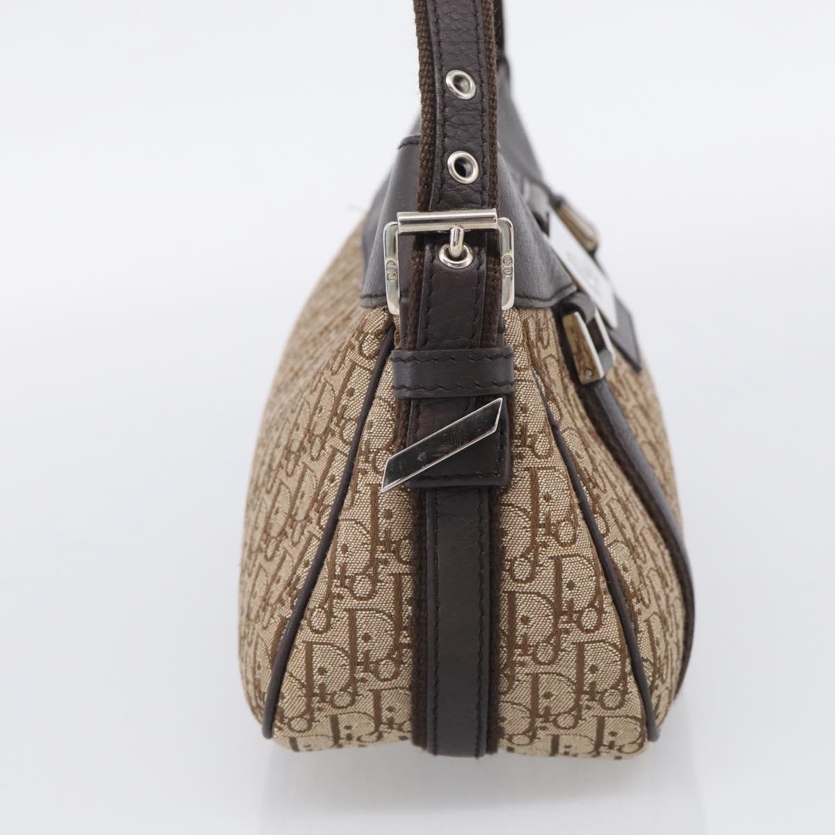 Christian Dior Trotter Canvas Street Chic Shoulder Bag Beige Silver Auth ka6893V