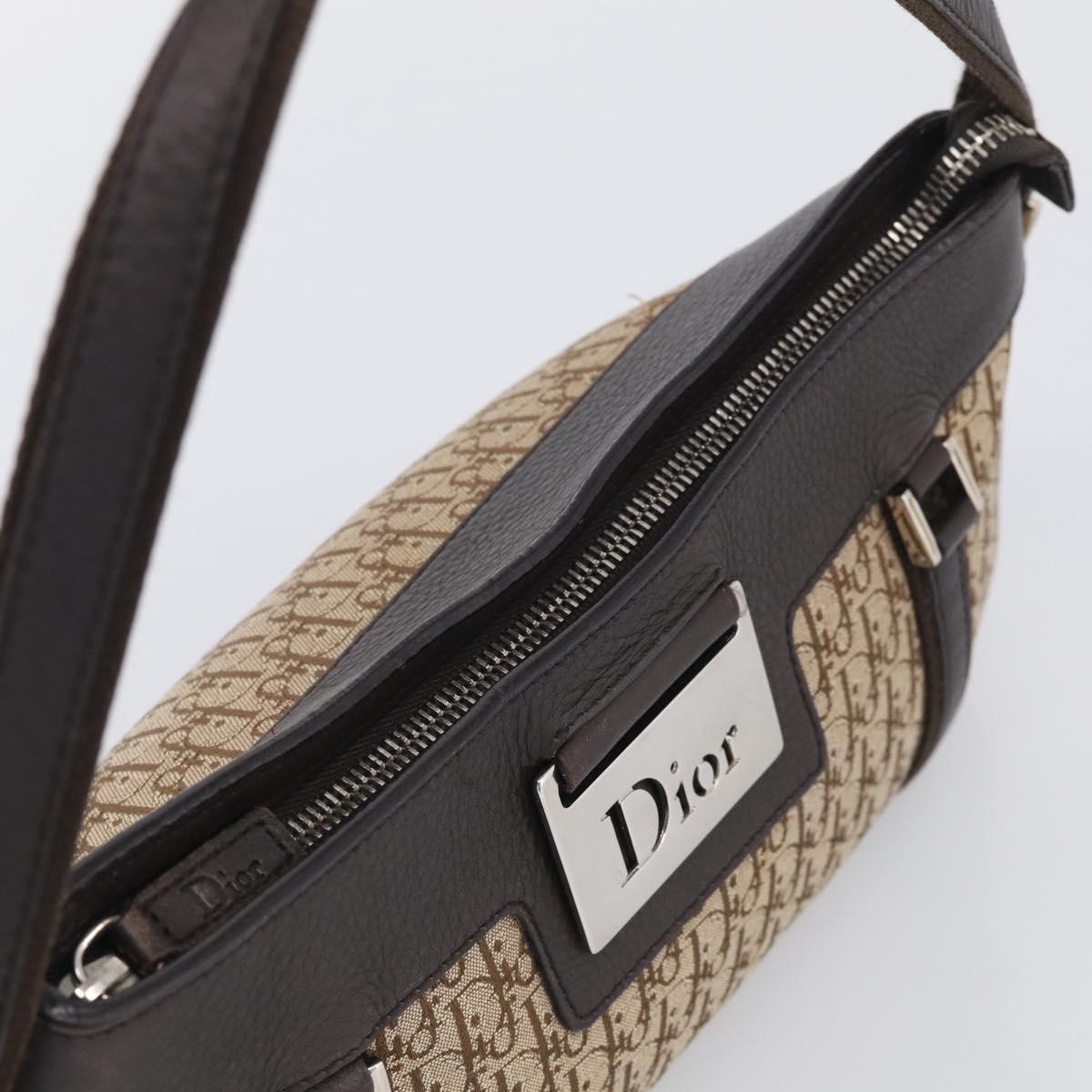 Christian Dior Trotter Canvas Street Chic Shoulder Bag Beige Silver Auth ka6893V