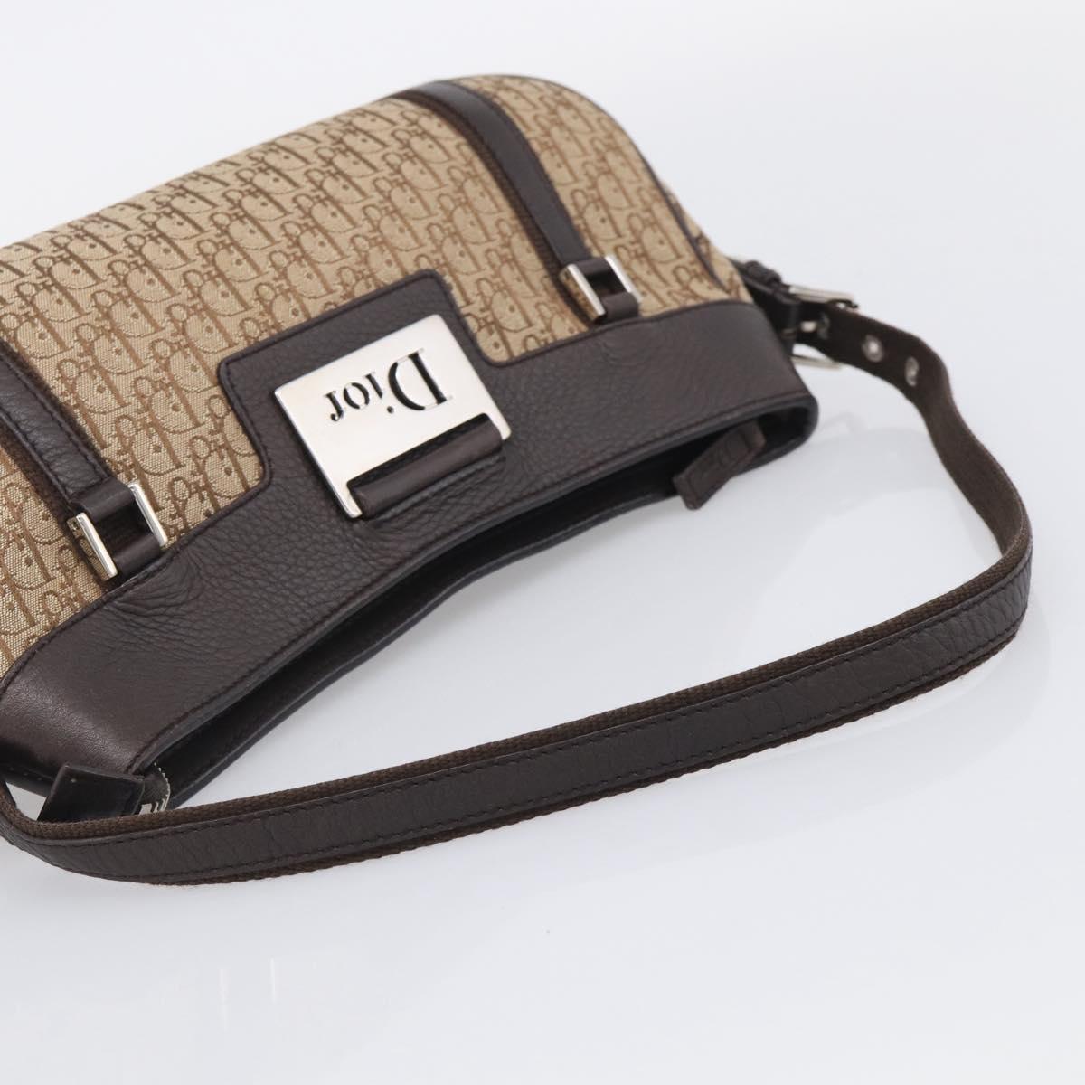 Christian Dior Trotter Canvas Street Chic Shoulder Bag Beige Silver Auth ka6893V