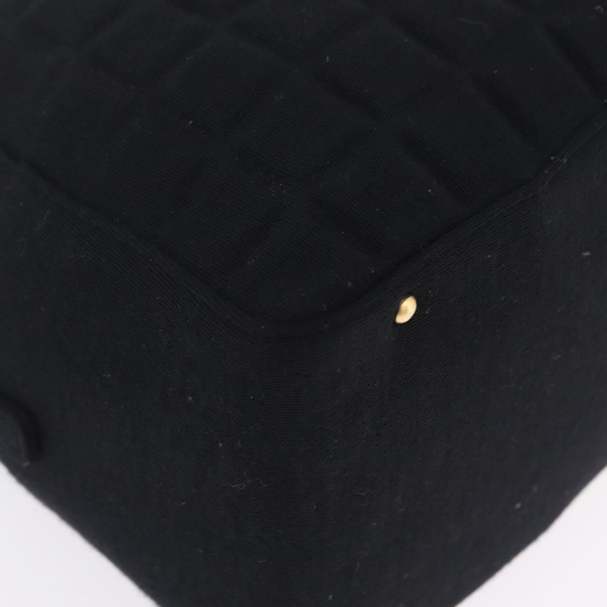 CHANEL Choco Bar Hand Bag Cotton Black Gold CC Auth ka6894