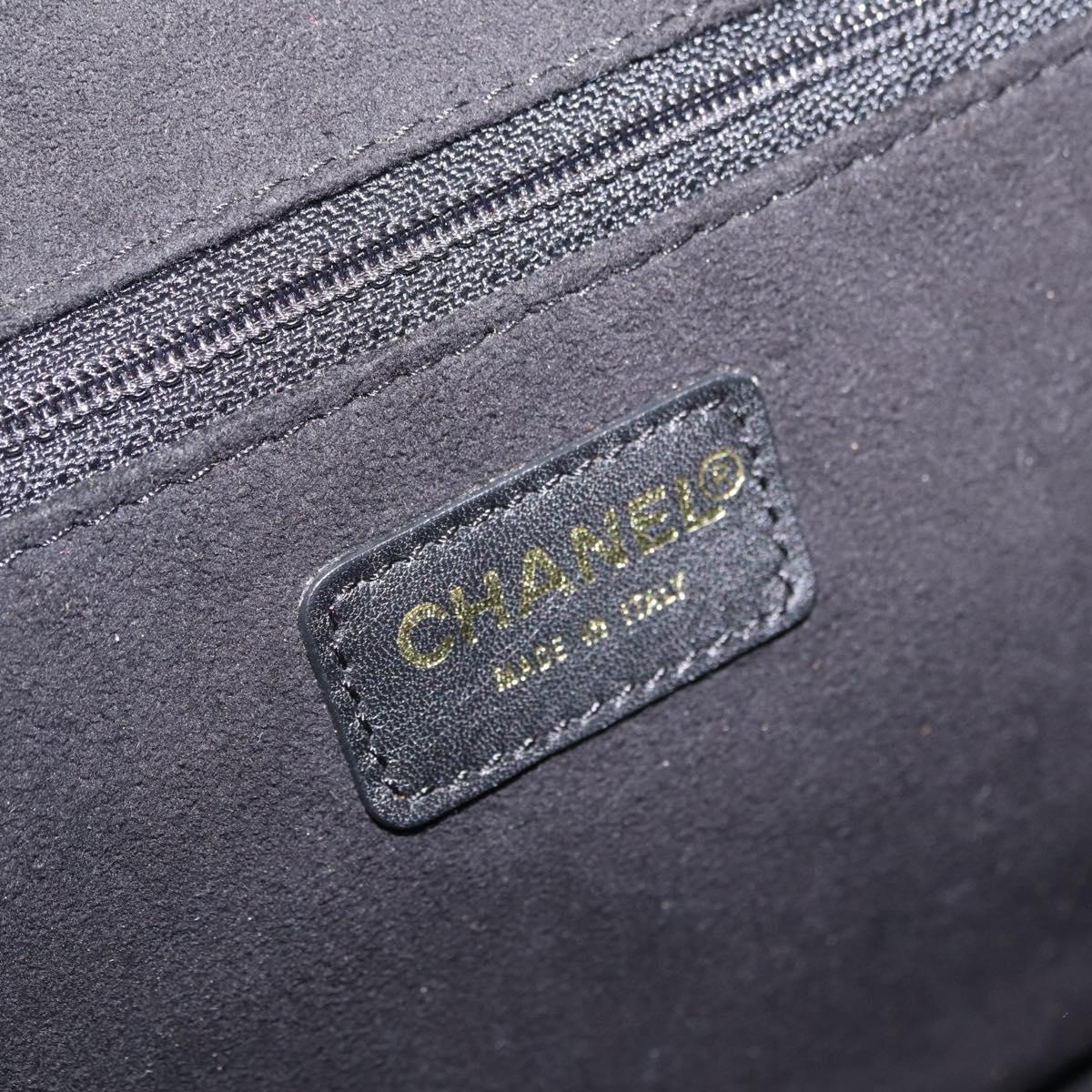 CHANEL Choco Bar Hand Bag Cotton Black Gold CC Auth ka6894