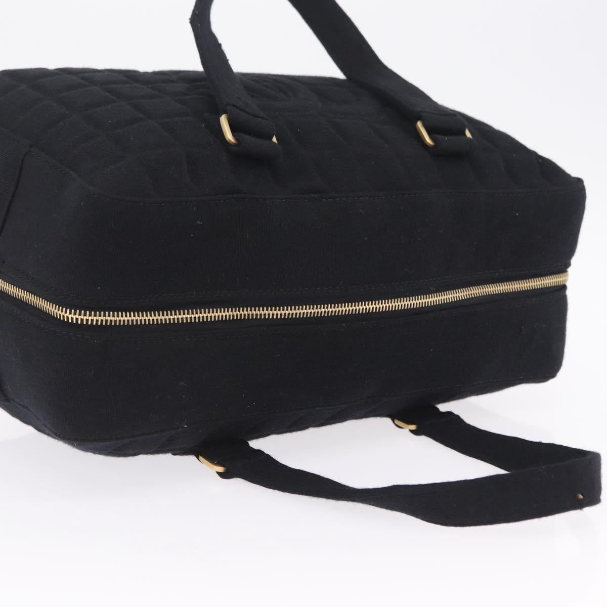 CHANEL Choco Bar Hand Bag Cotton Black Gold CC Auth ka6894