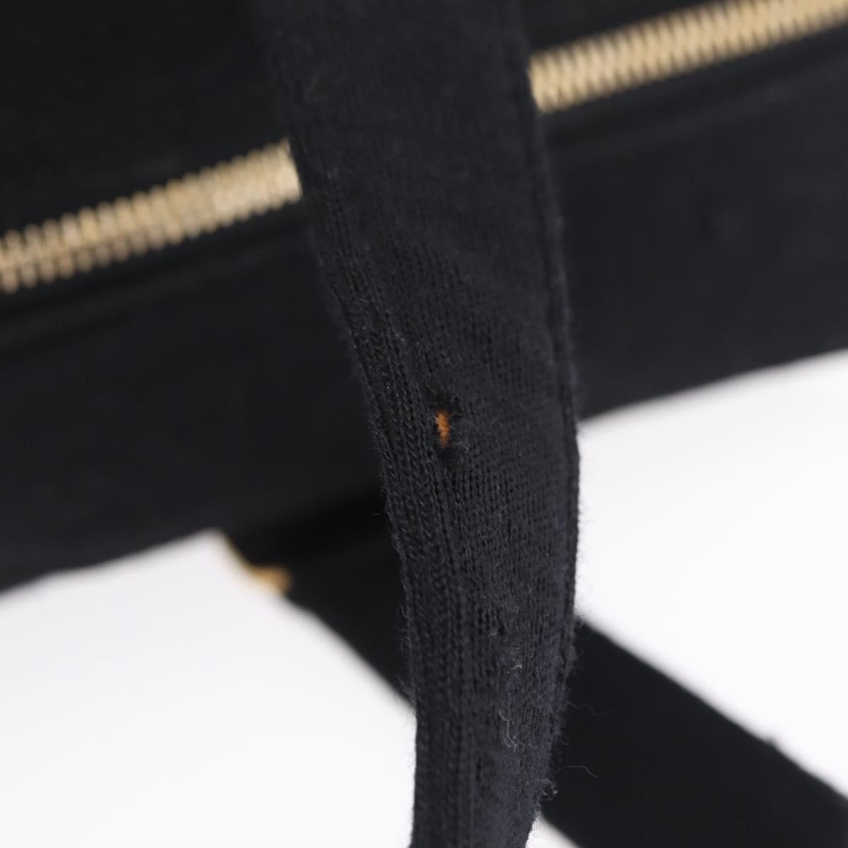 CHANEL Choco Bar Hand Bag Cotton Black Gold CC Auth ka6894