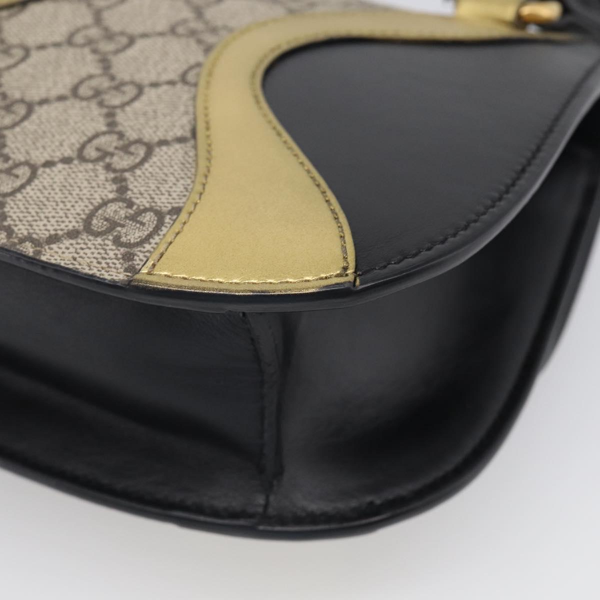 GUCCI GG Supreme Ojiride Bag Leather PVC Leather Beige Black 500781 Auth ka6900A