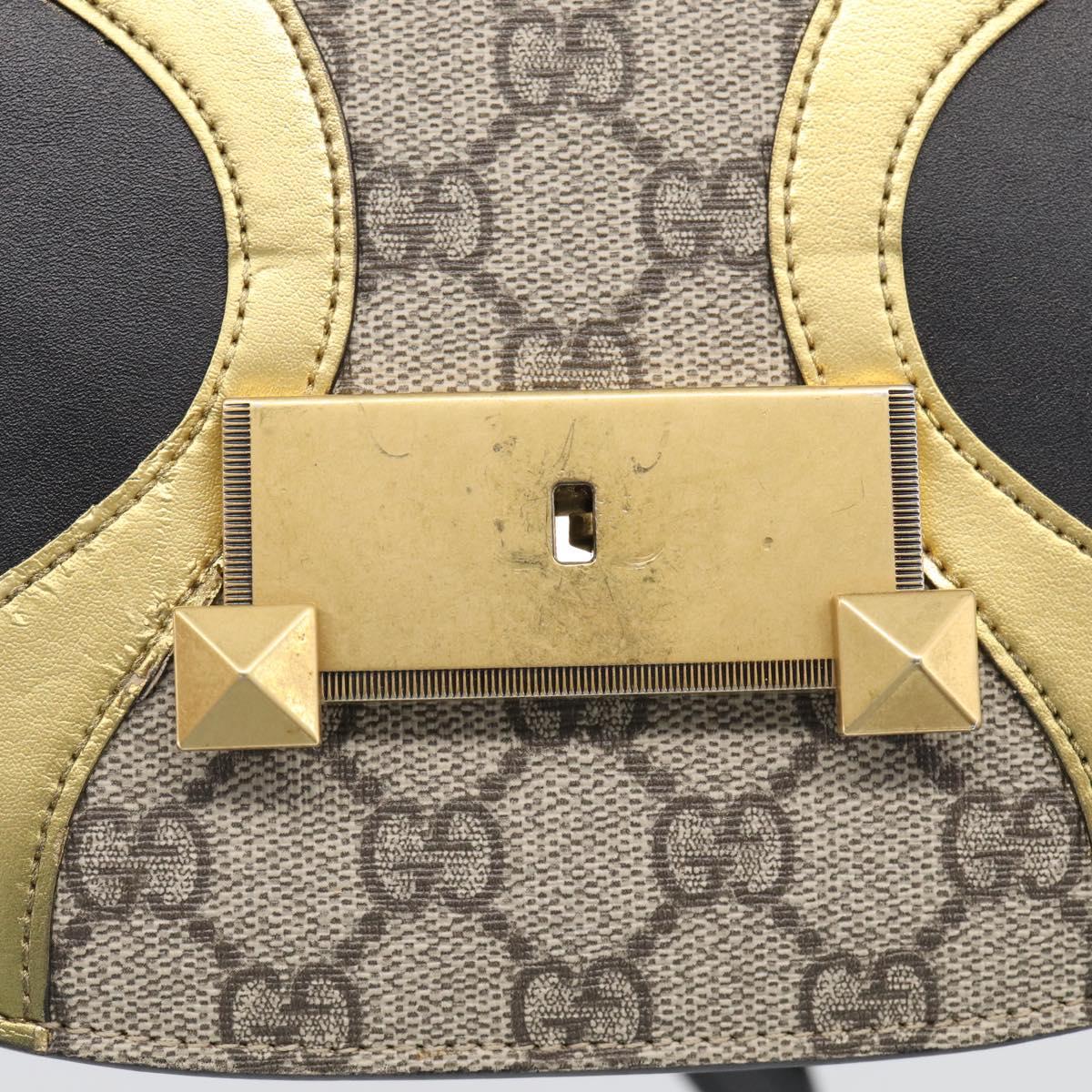 GUCCI GG Supreme Ojiride Bag Leather PVC Leather Beige Black 500781 Auth ka6900A