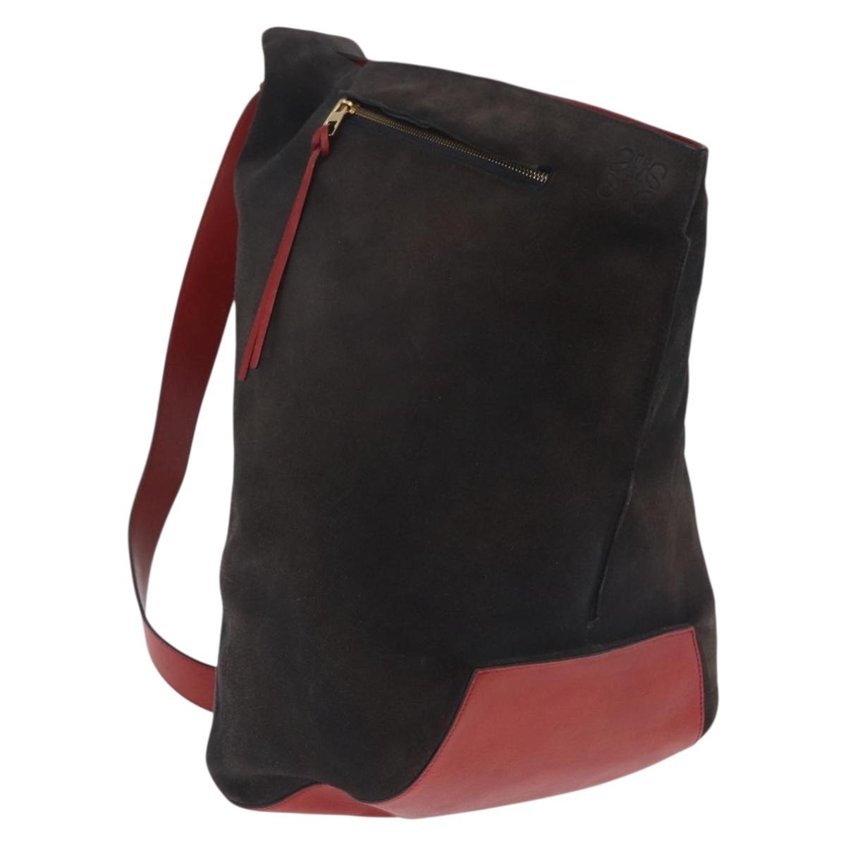 LOEWE Anton Shoulder Bag Suede Brown Gold Auth ka6903
