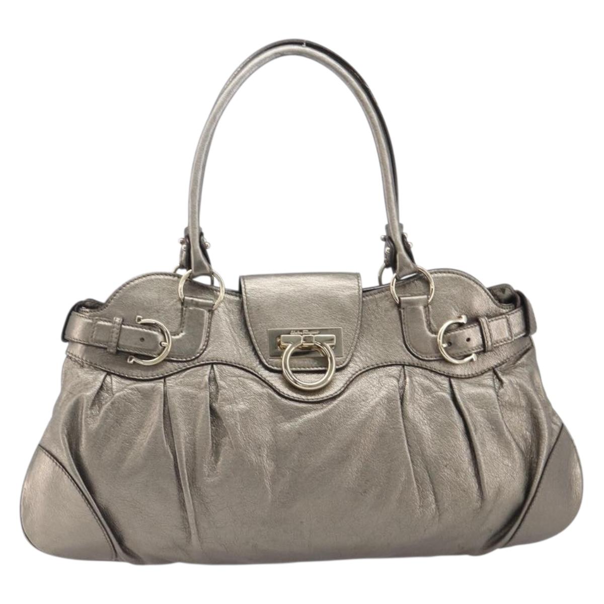 Salvatore Ferragamo Gancini Hand Bag Leather Gold Auth ka6904A