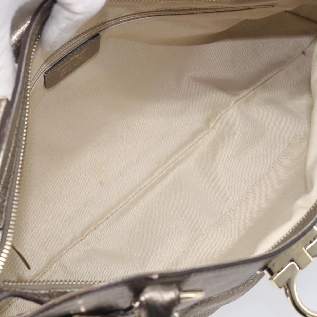 Salvatore Ferragamo Gancini Hand Bag Leather Gold Auth ka6904A