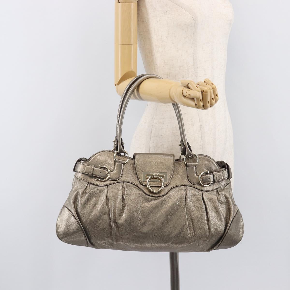 Salvatore Ferragamo Gancini Hand Bag Leather Gold Auth ka6904A