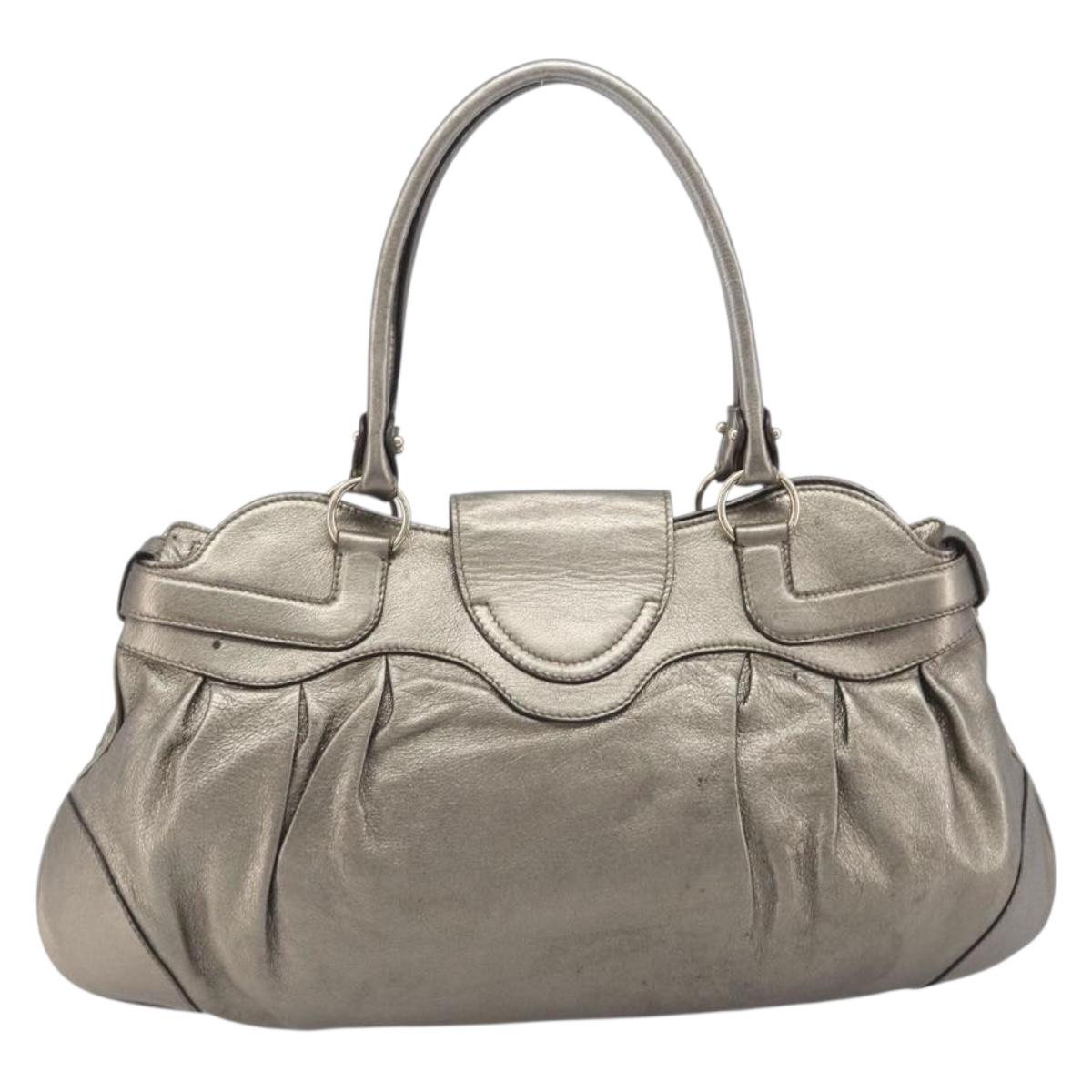 Salvatore Ferragamo Gancini Hand Bag Leather Gold Auth ka6904A