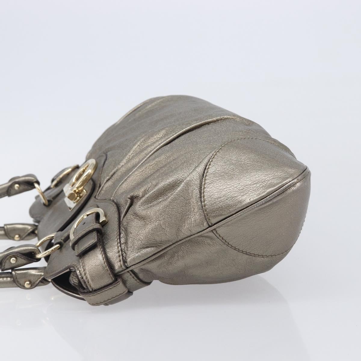 Salvatore Ferragamo Gancini Hand Bag Leather Gold Auth ka6904A