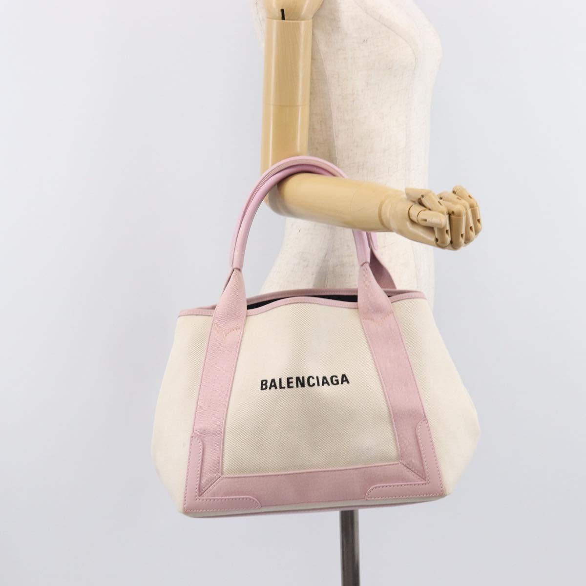 Balenciaga Navy Cabas Hand Bag Canvas Pink Silver 339933 Auth ka6905A
