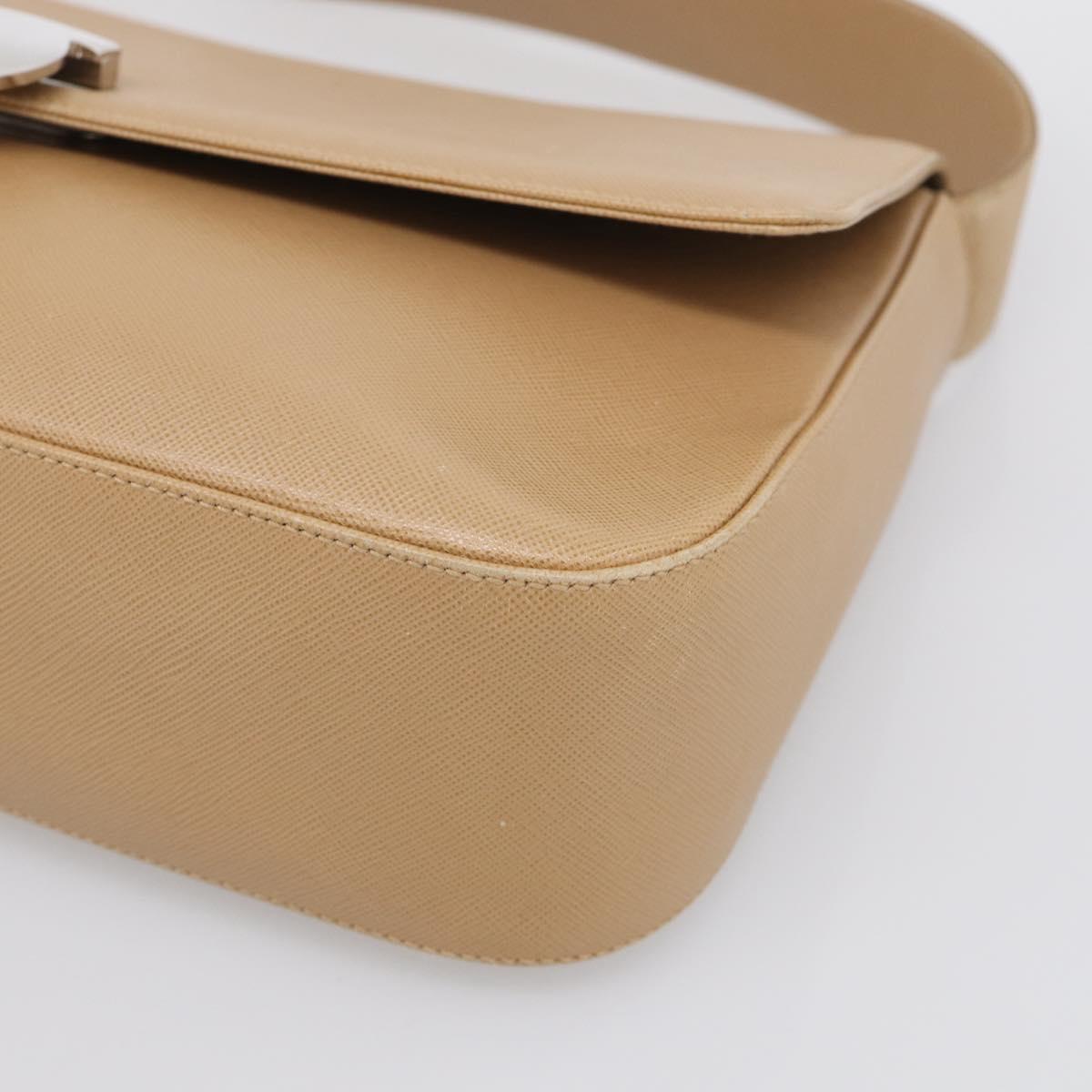 Salvatore Ferragamo Shoulder Bag Leather Beige Silver Auth ka6906