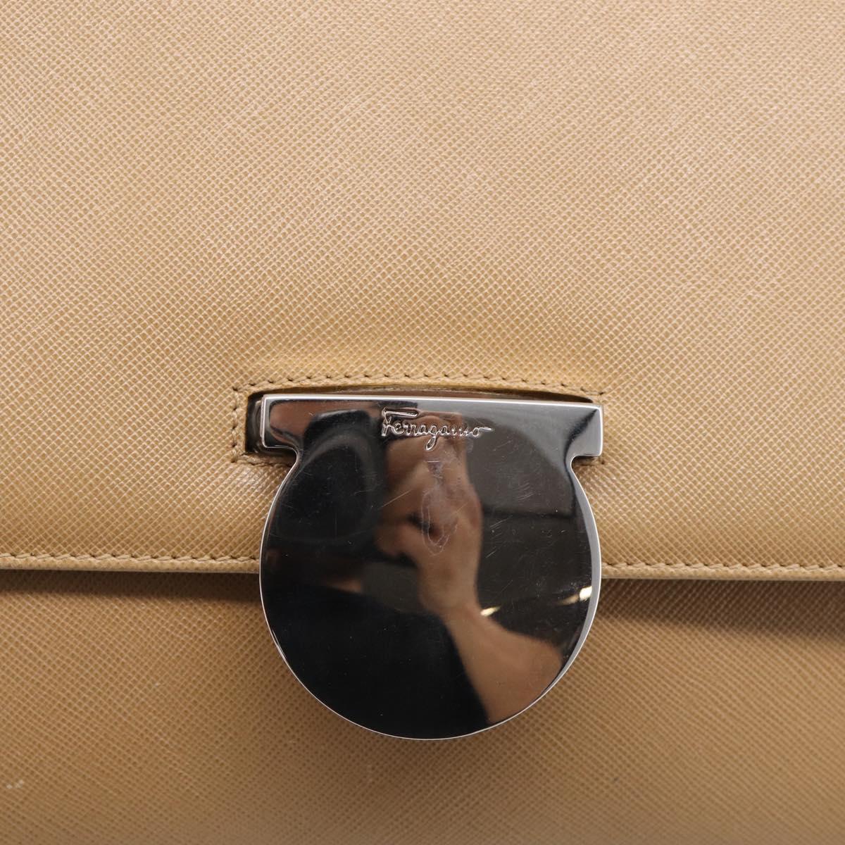 Salvatore Ferragamo Shoulder Bag Leather Beige Silver Auth ka6906