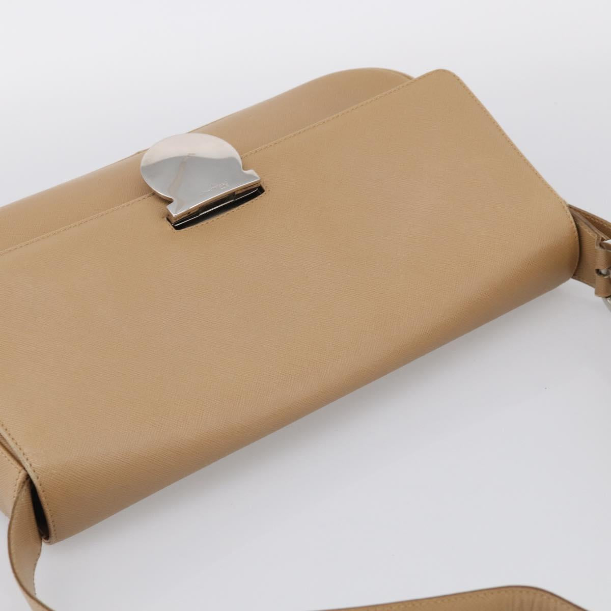 Salvatore Ferragamo Shoulder Bag Leather Beige Silver Auth ka6906