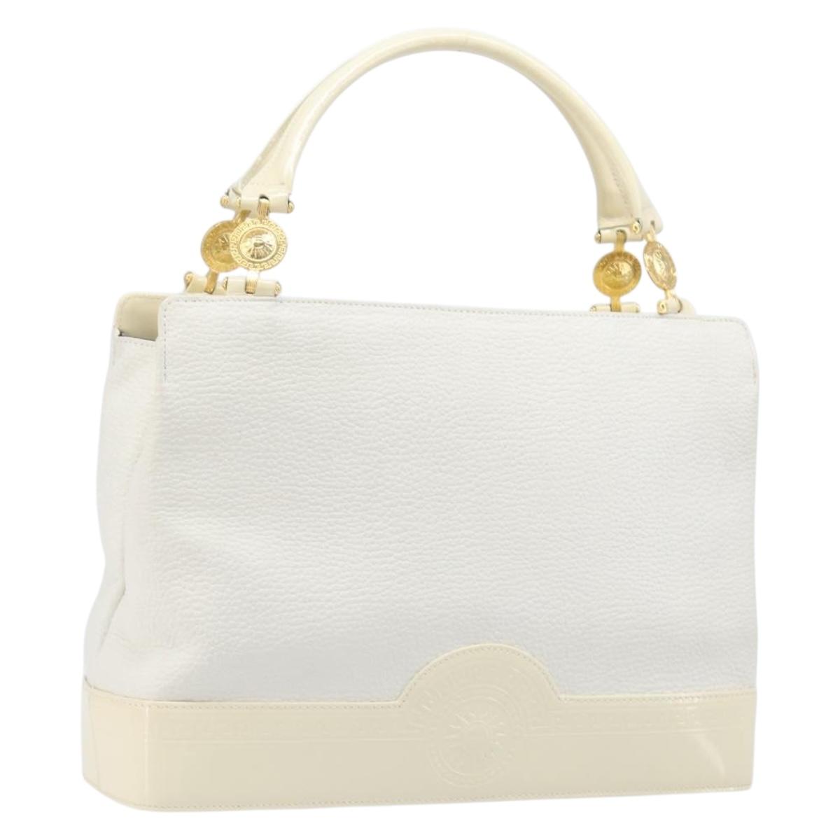 Gianni Versace Sunburst Tote Bag Leather White Gold Auth ka6908A