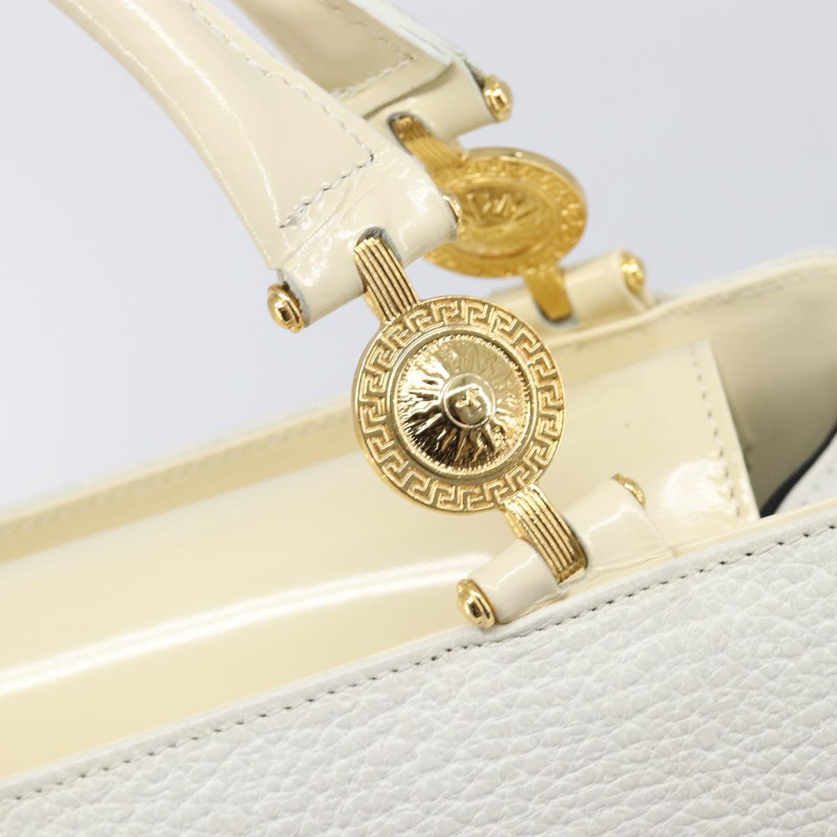 Gianni Versace Sunburst Tote Bag Leather White Gold Auth ka6908A