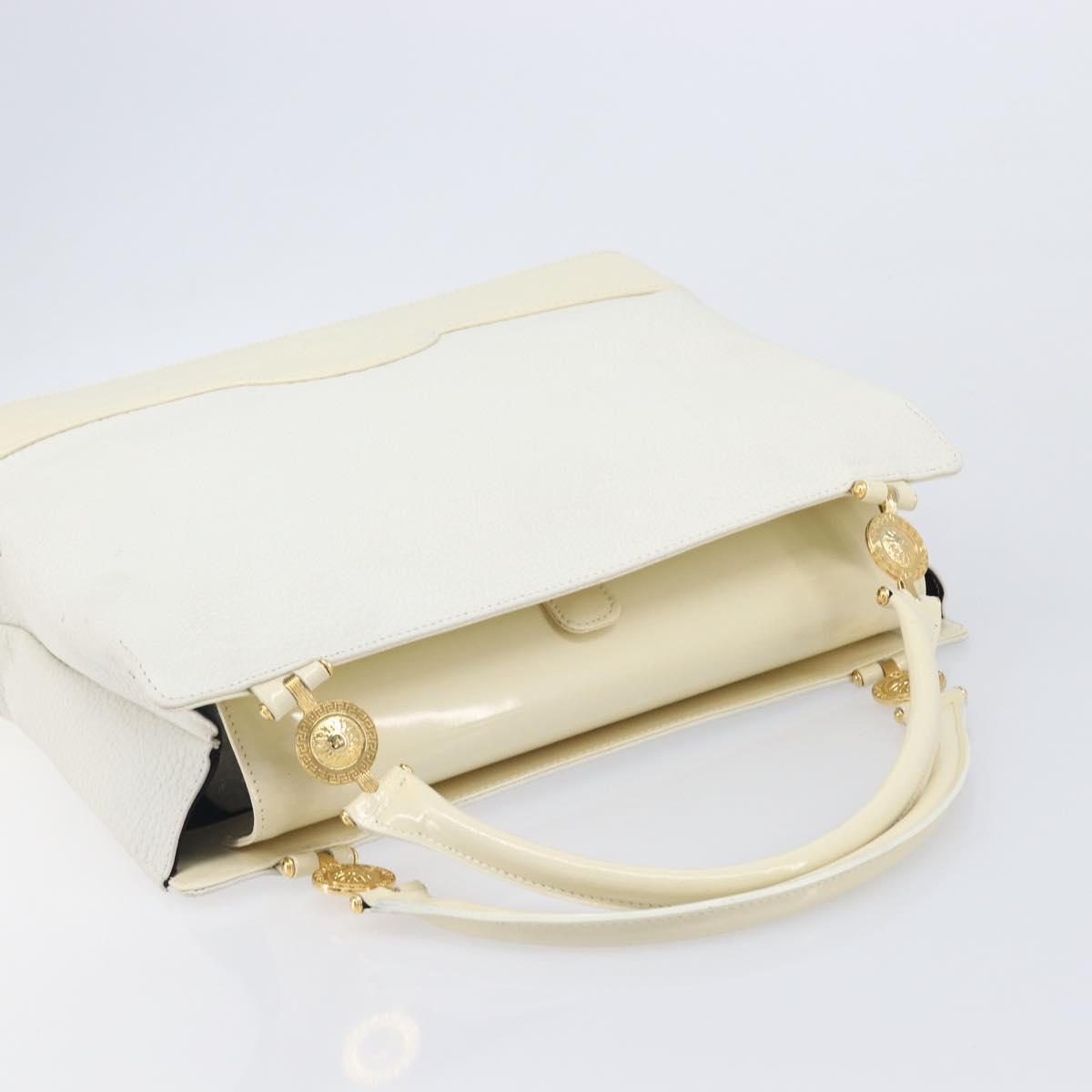 Gianni Versace Sunburst Tote Bag Leather White Gold Auth ka6908A