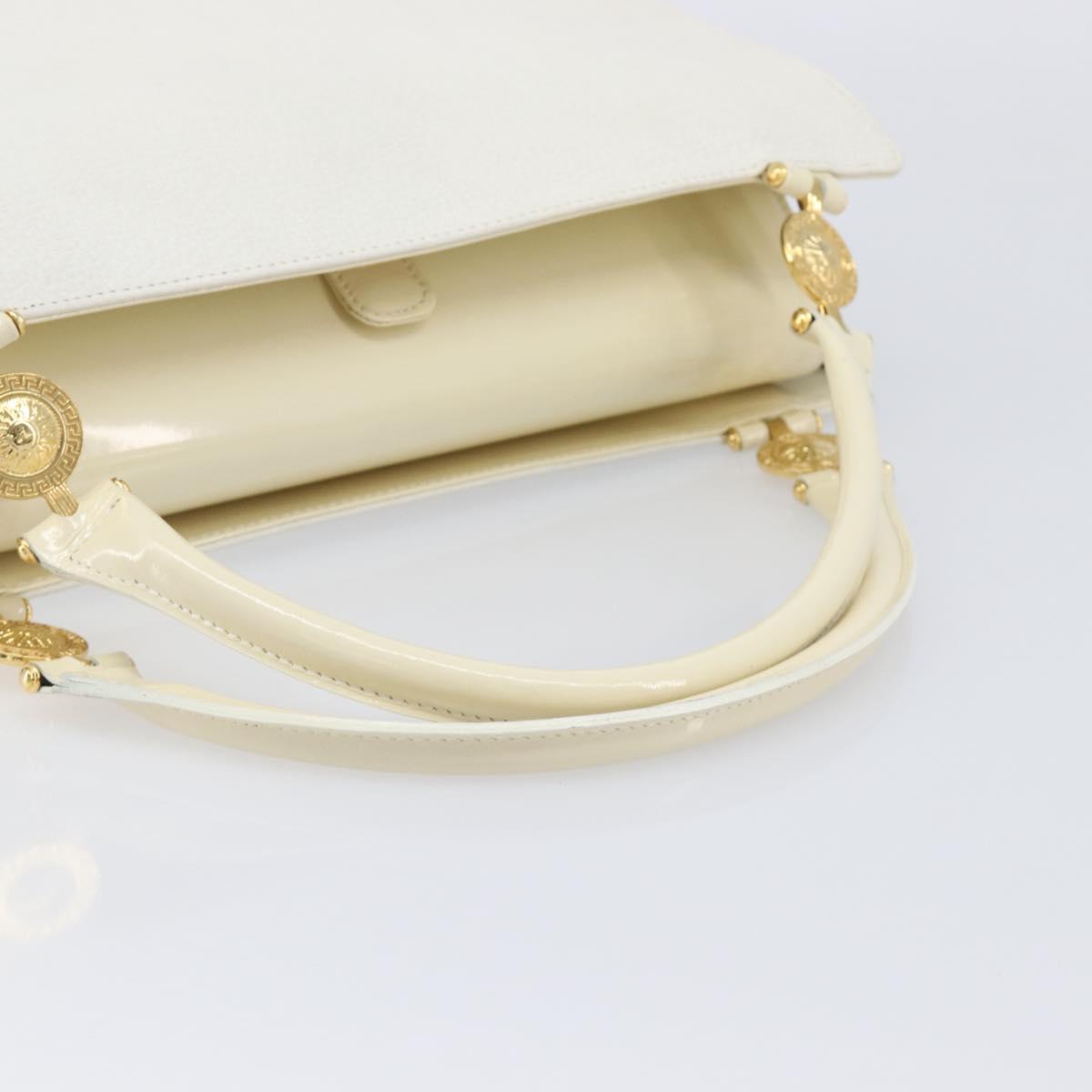 Gianni Versace Sunburst Tote Bag Leather White Gold Auth ka6908A
