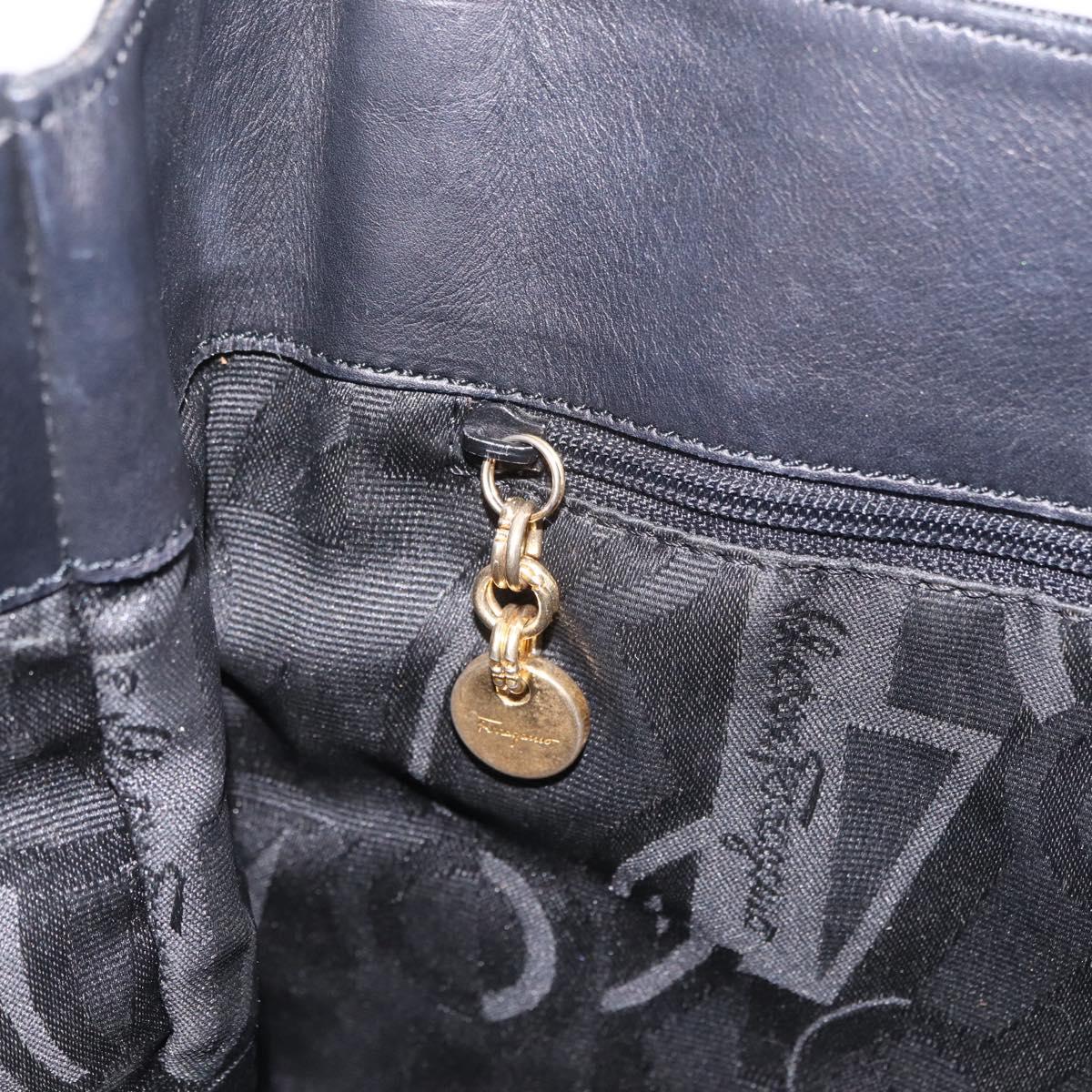 Salvatore Ferragamo Vala Shoulder Bag Canvas Black Gold Auth ka6909