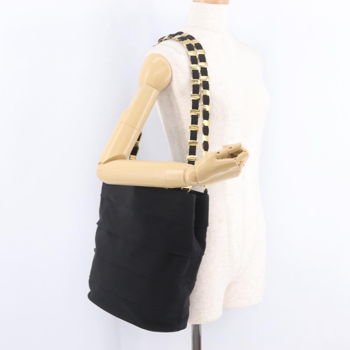 Salvatore Ferragamo Vala Shoulder Bag Canvas Black Gold Auth ka6909