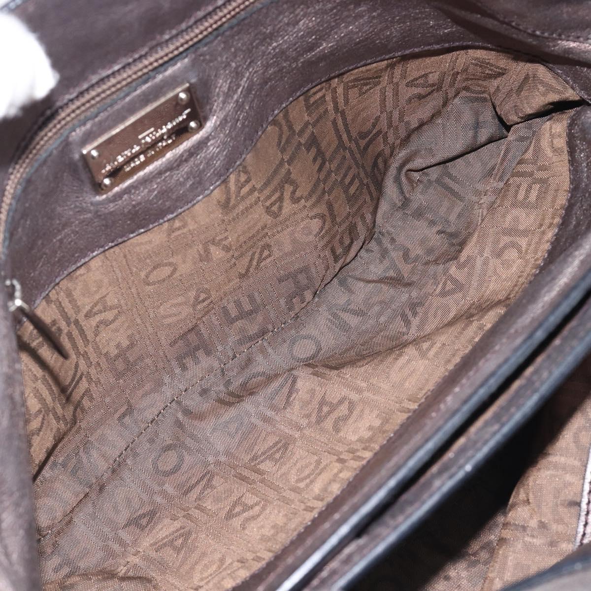 Salvatore Ferragamo Hand Bag Leather Bronze Auth ka6910