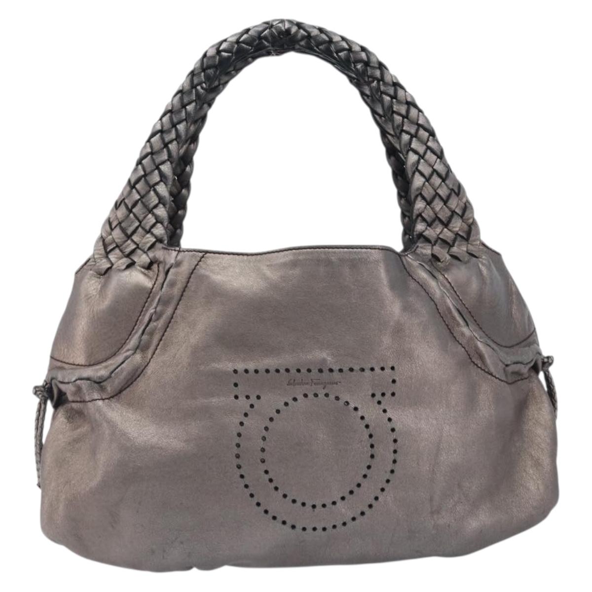 Salvatore Ferragamo Hand Bag Leather Bronze Auth ka6910