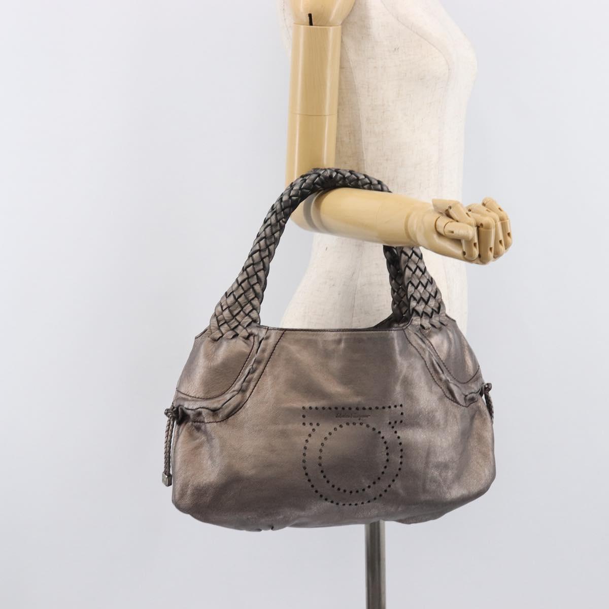 Salvatore Ferragamo Hand Bag Leather Bronze Auth ka6910