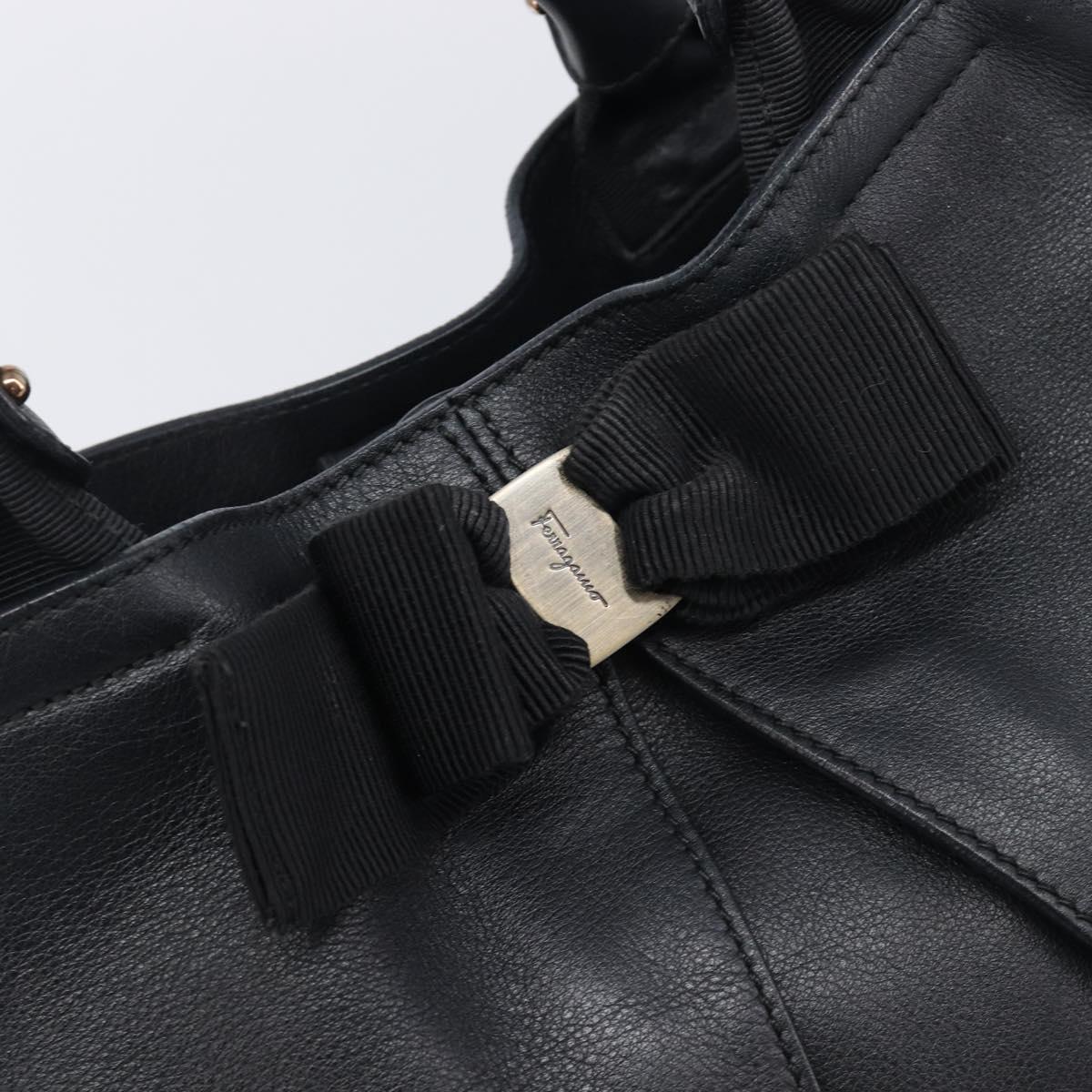 Salvatore Ferragamo Vara Ribbon Hand Bag Leather Black Gold Auth ka6913