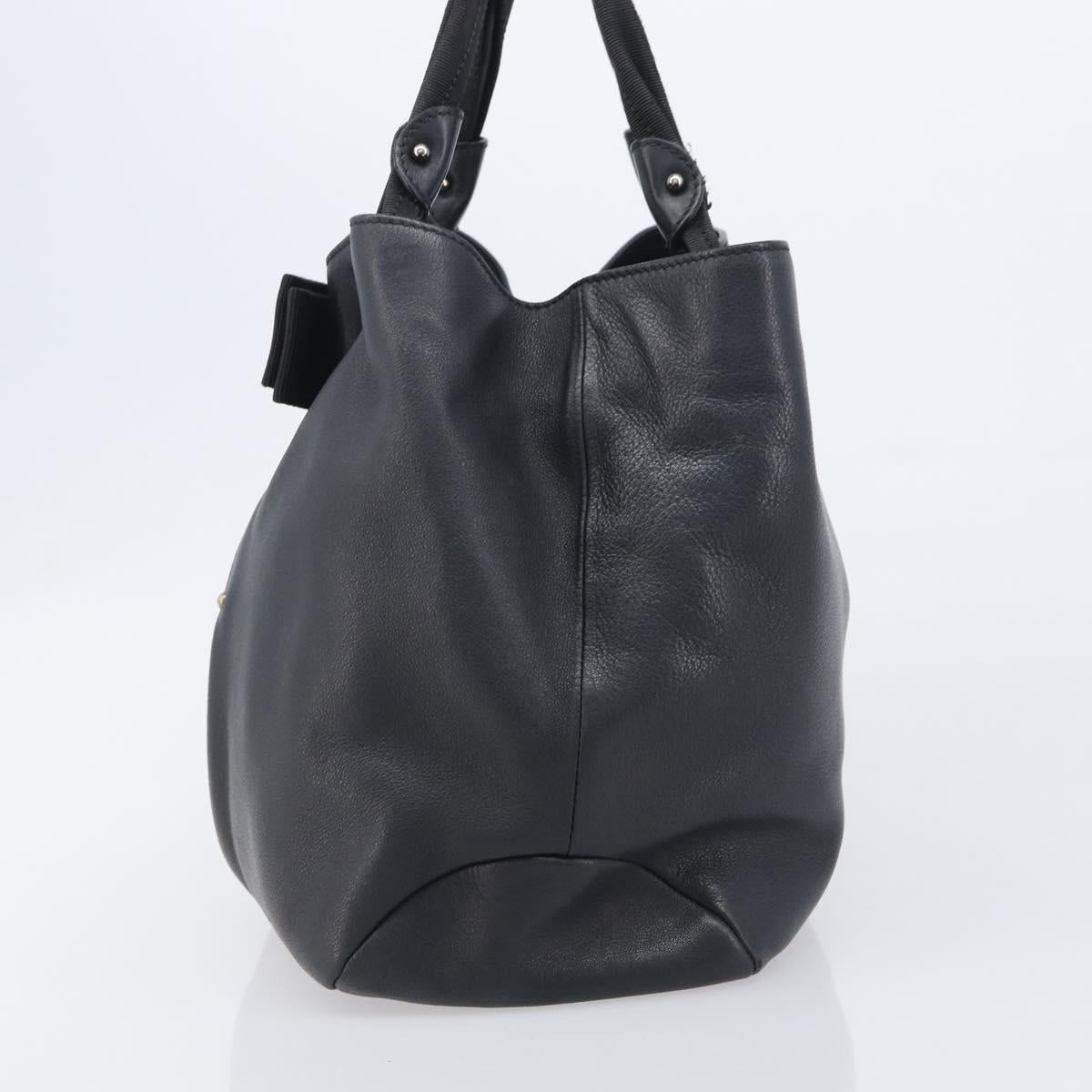 Salvatore Ferragamo Vara Ribbon Hand Bag Leather Black Gold Auth ka6913