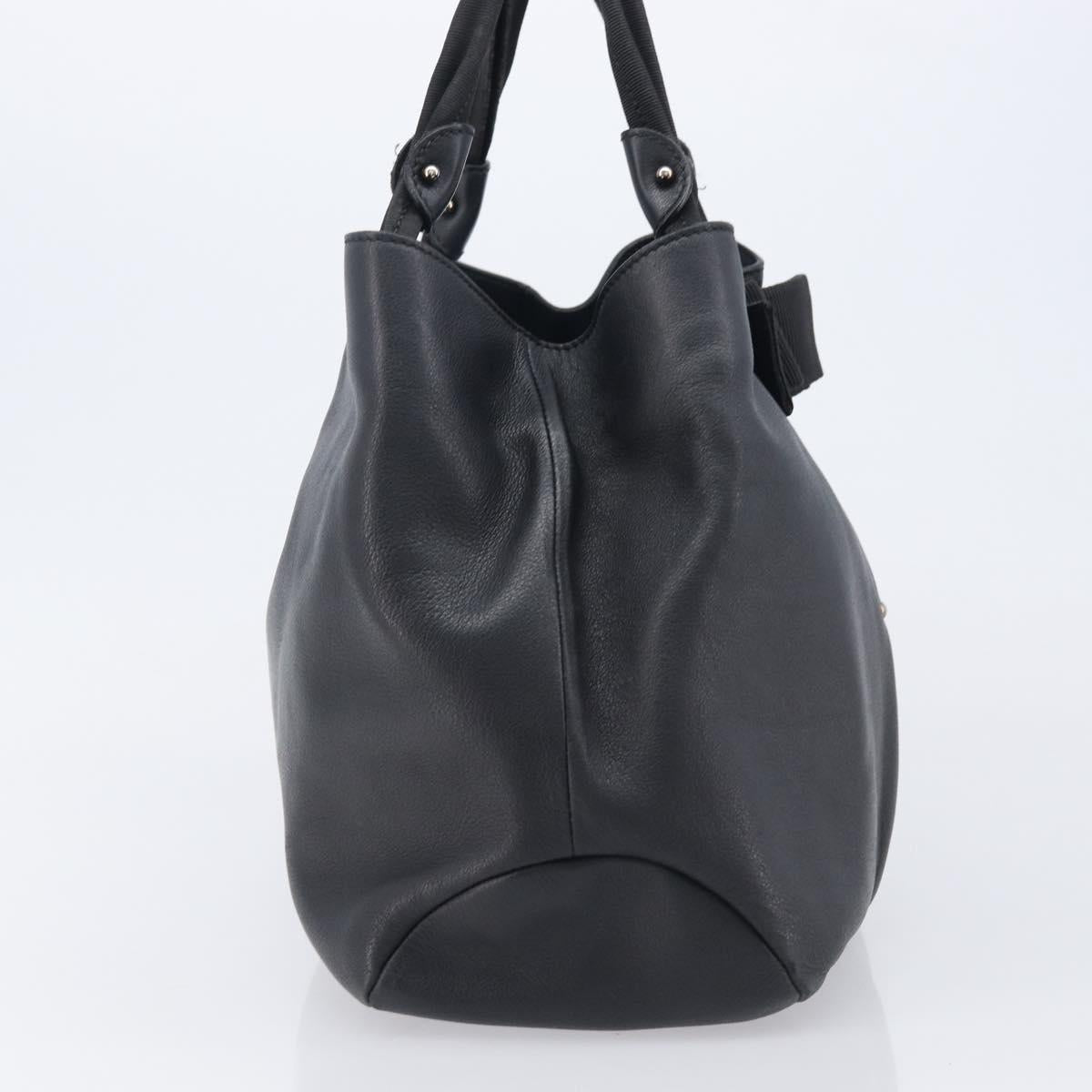 Salvatore Ferragamo Vara Ribbon Hand Bag Leather Black Gold Auth ka6913