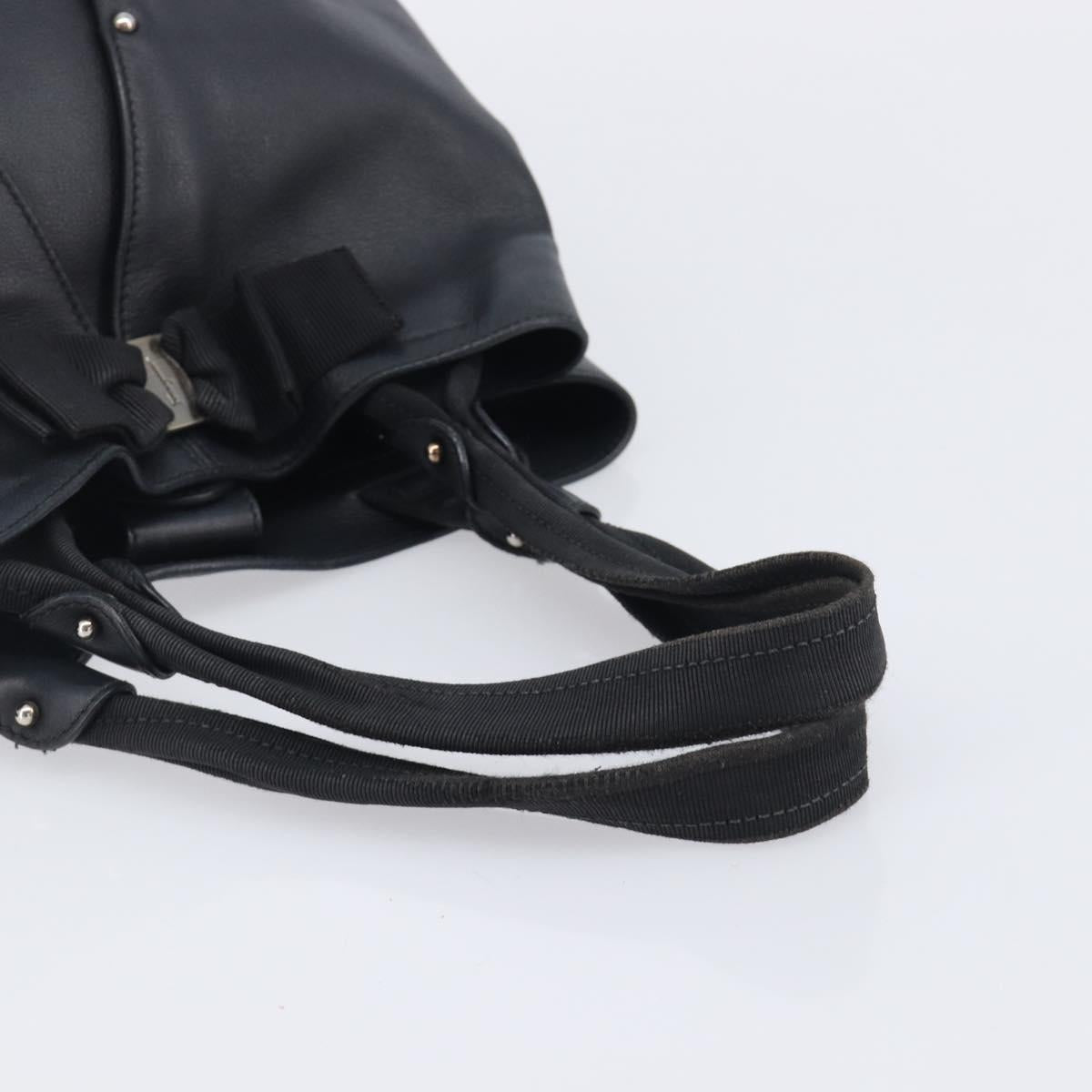 Salvatore Ferragamo Vara Ribbon Hand Bag Leather Black Gold Auth ka6913