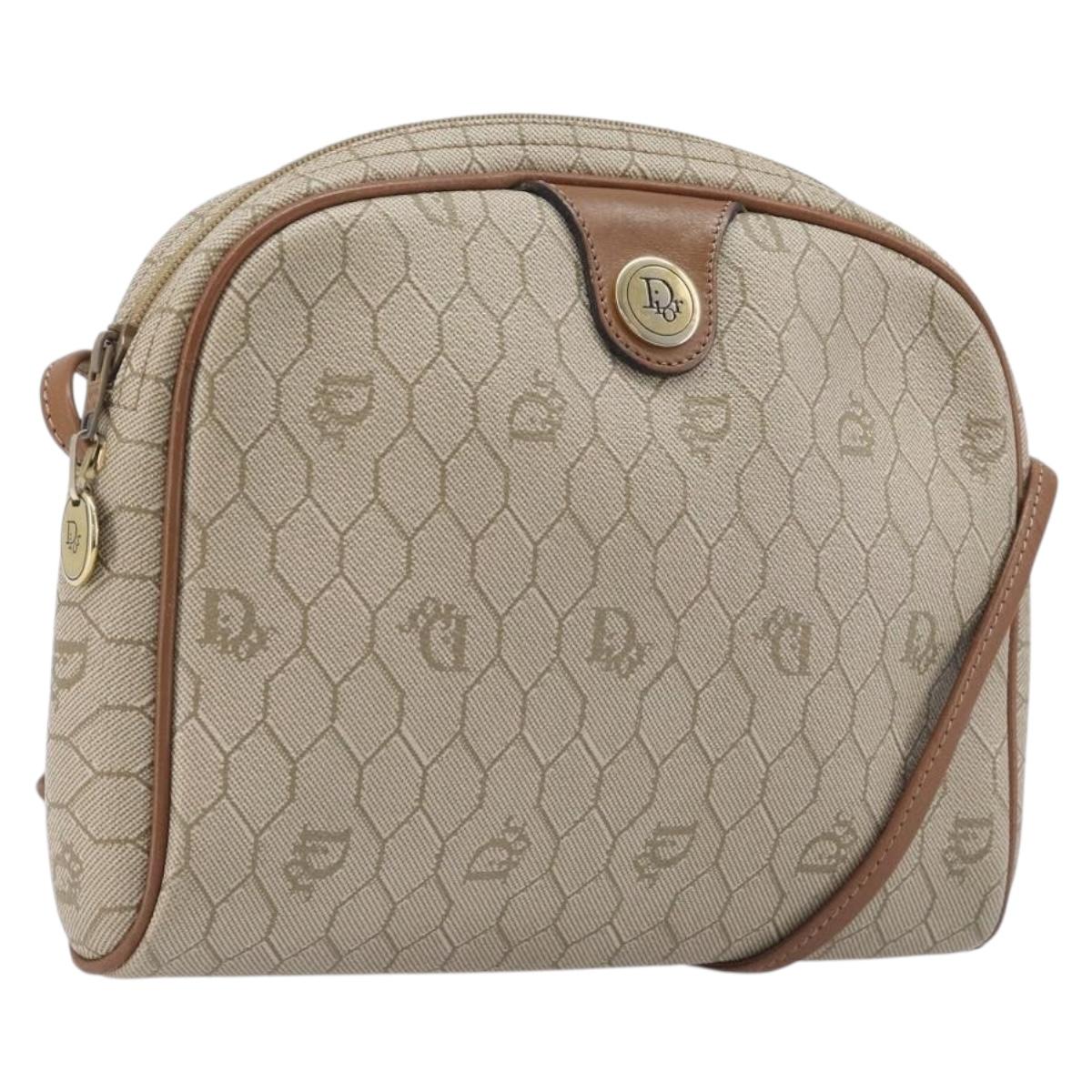 Christian Dior Honeycomb Canvas Shoulder Bag PVC Beige Gold Auth ka6916