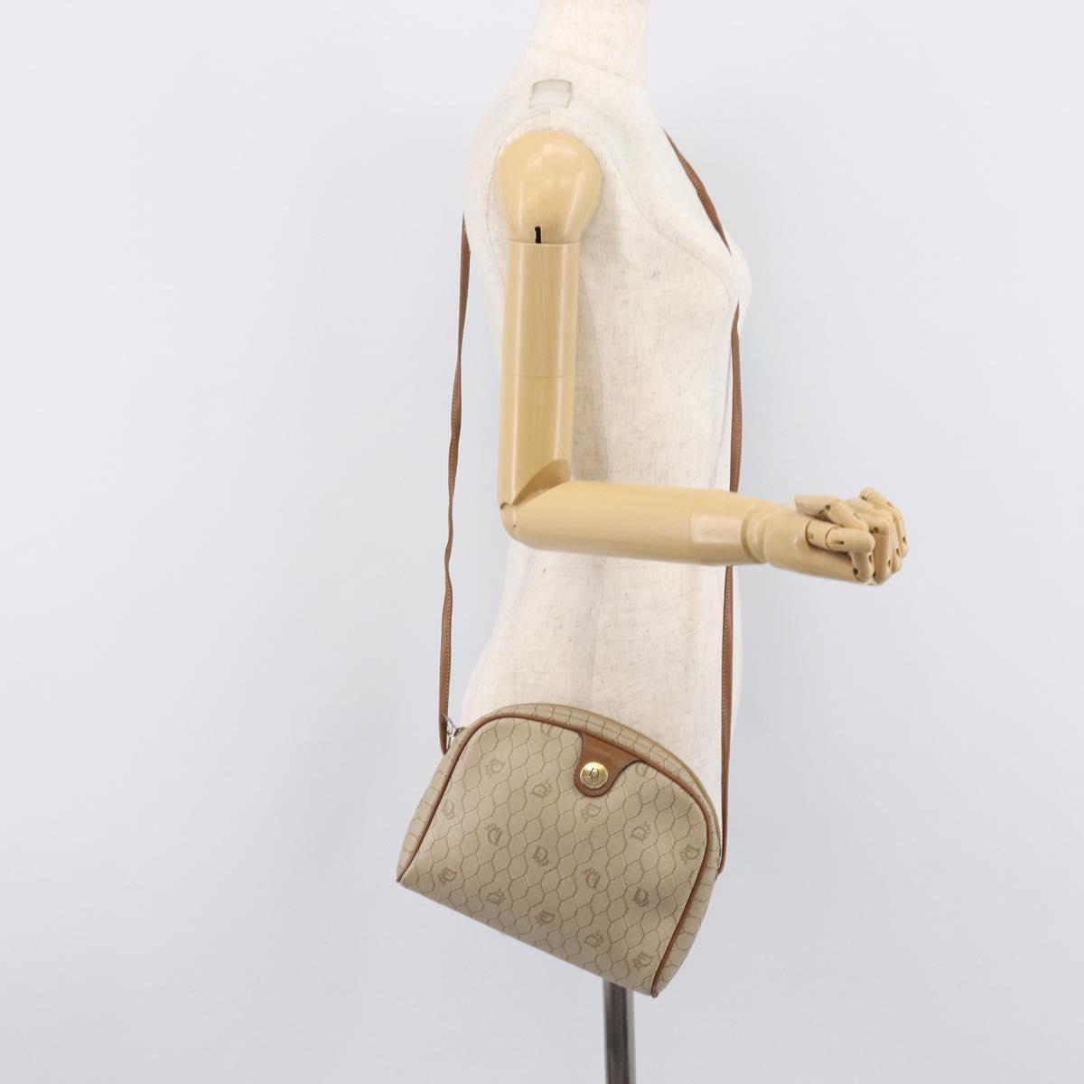 Christian Dior Honeycomb Canvas Shoulder Bag PVC Beige Gold Auth ka6916