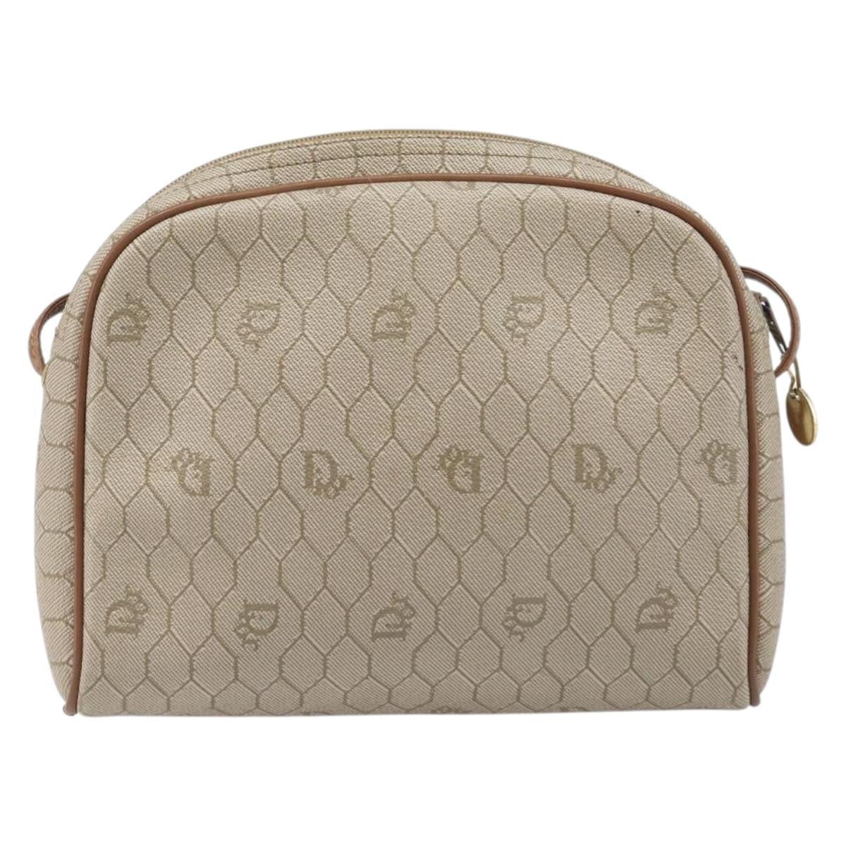 Christian Dior Honeycomb Canvas Shoulder Bag PVC Beige Gold Auth ka6916