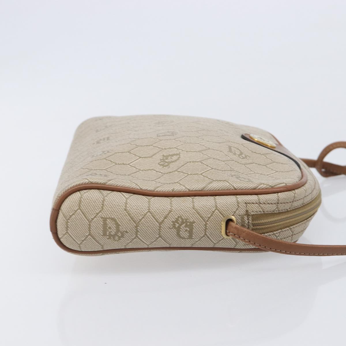 Christian Dior Honeycomb Canvas Shoulder Bag PVC Beige Gold Auth ka6916