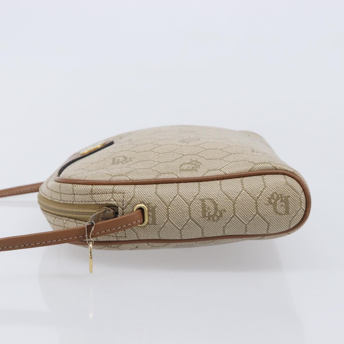 Christian Dior Honeycomb Canvas Shoulder Bag PVC Beige Gold Auth ka6916