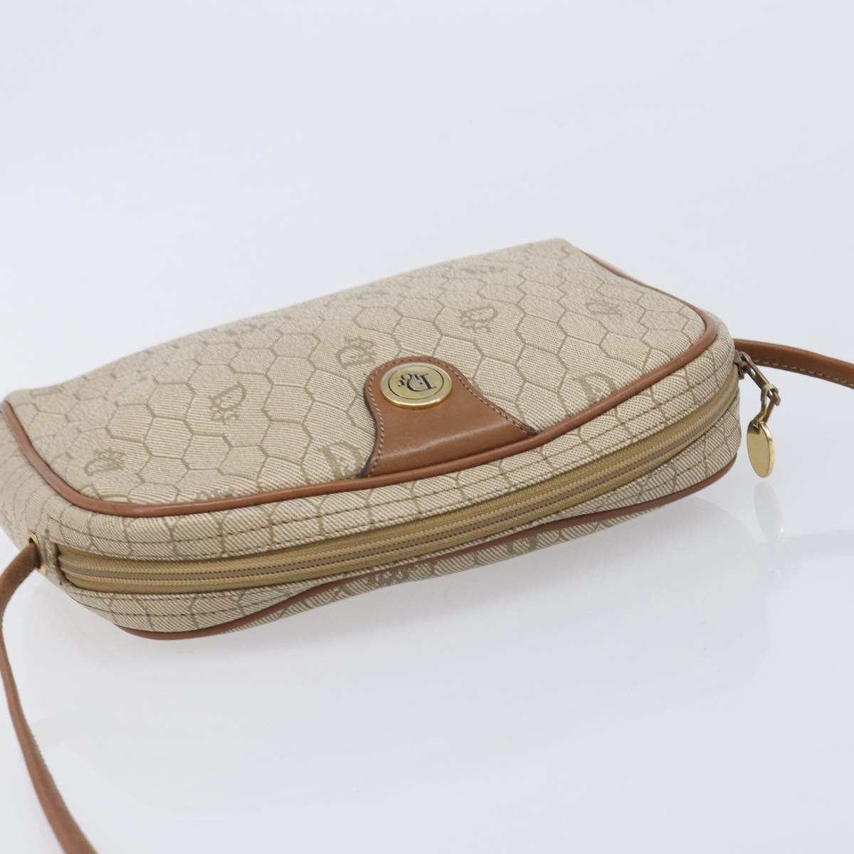 Christian Dior Honeycomb Canvas Shoulder Bag PVC Beige Gold Auth ka6916