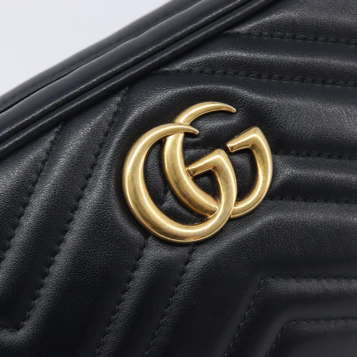 GUCCI GG Marmont Shoulder Bag Leather Black Gold 448065 Auth ka6917V