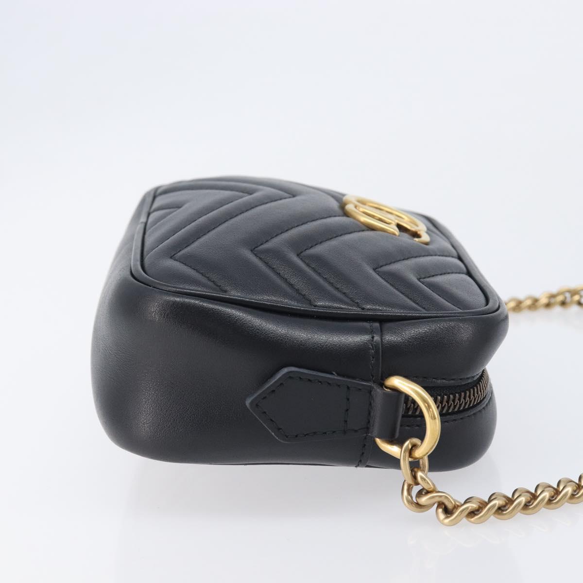 GUCCI GG Marmont Shoulder Bag Leather Black Gold 448065 Auth ka6917V