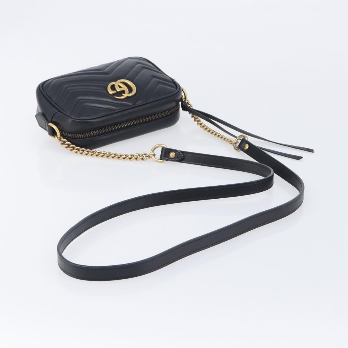 GUCCI GG Marmont Shoulder Bag Leather Black Gold 448065 Auth ka6917V
