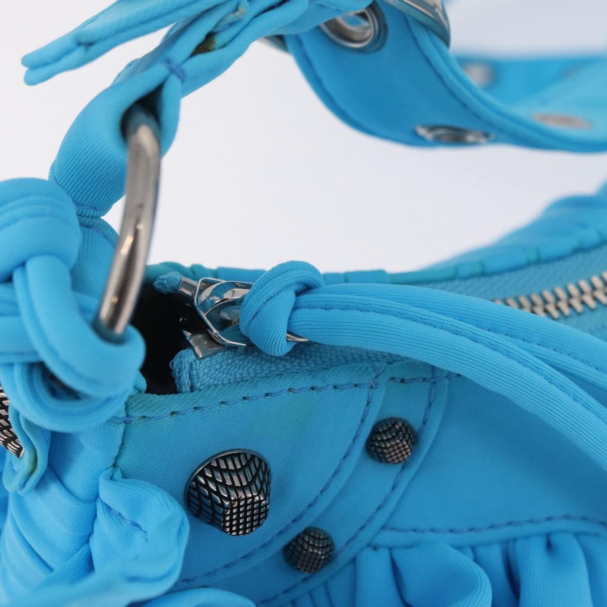 Balenciaga Luka Goal Shoulder Bag Nylon Light Blue Silver 671309 Auth ka6918M