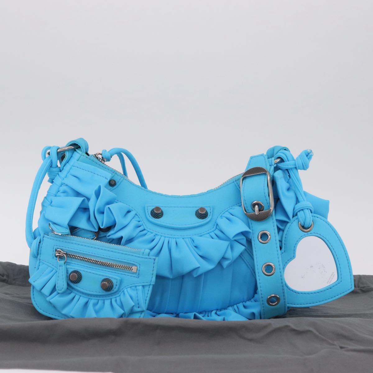 Balenciaga Luka Goal Shoulder Bag Nylon Light Blue Silver 671309 Auth ka6918M