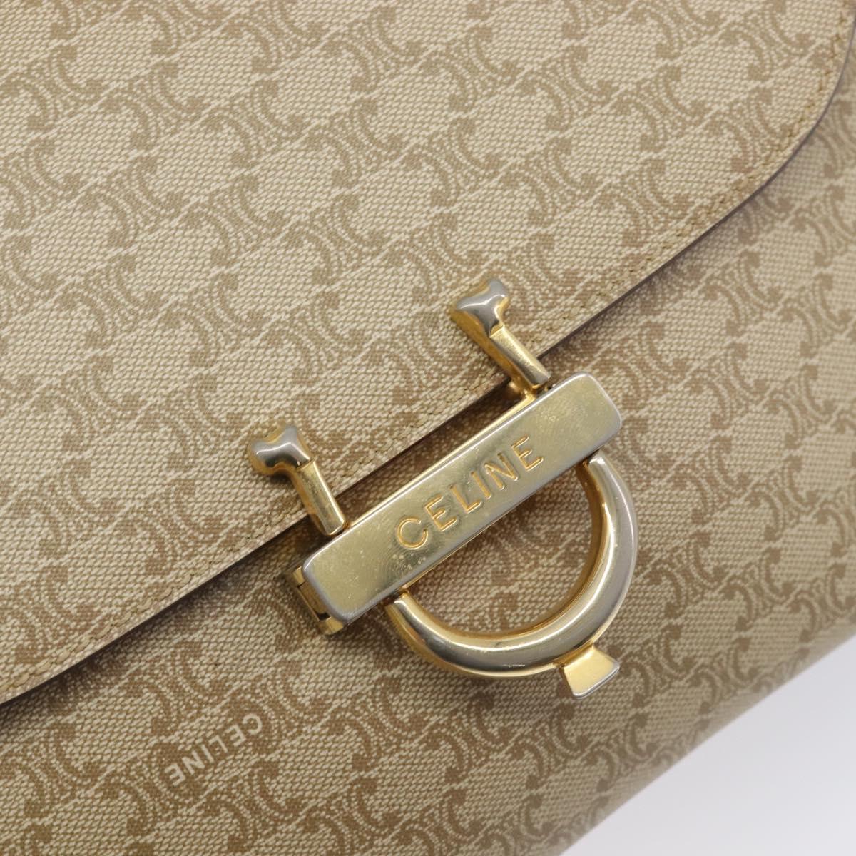 CELINE Macadam Canvas Shoulder Bag PVC Beige Gold Auth ka6919