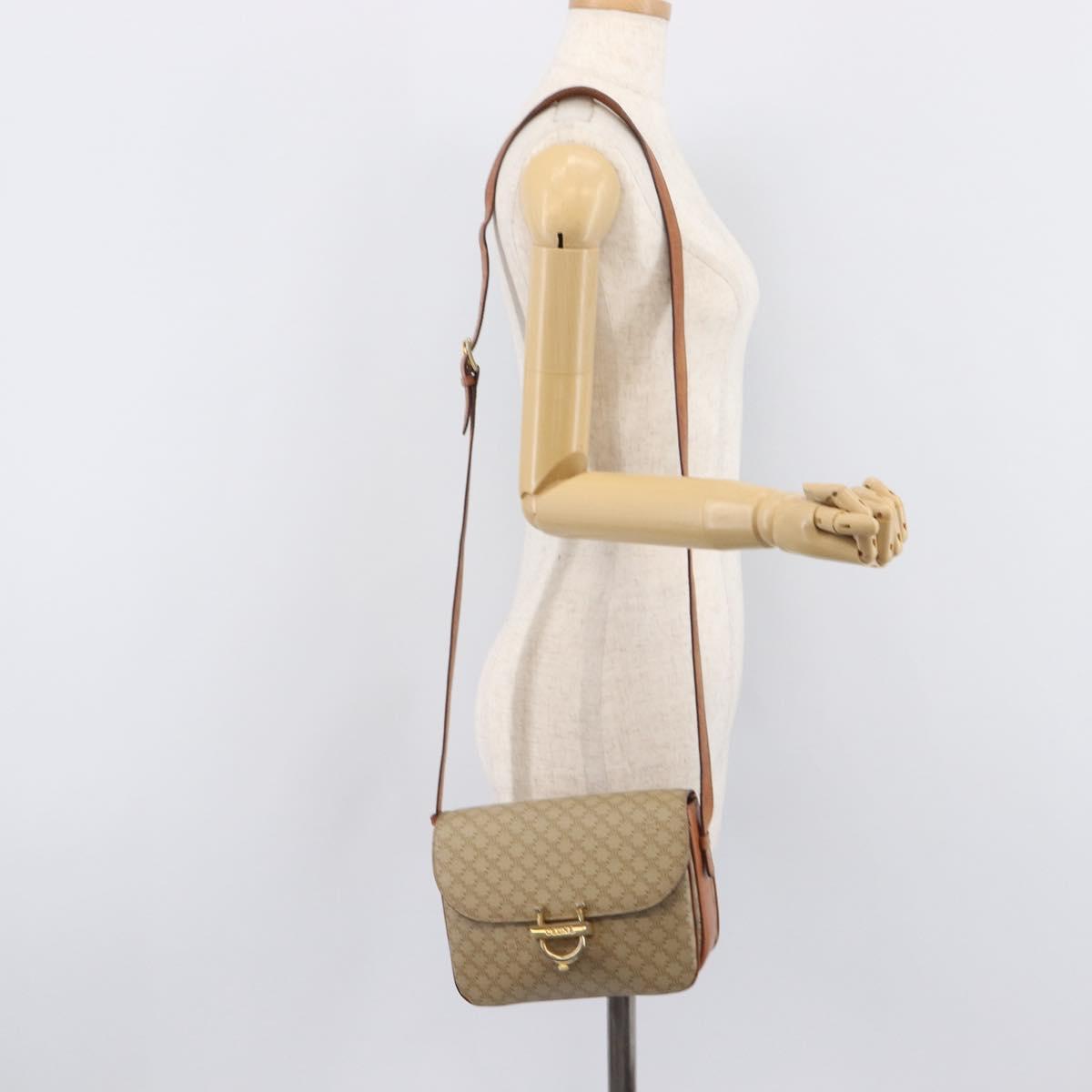 CELINE Macadam Canvas Shoulder Bag PVC Beige Gold Auth ka6919