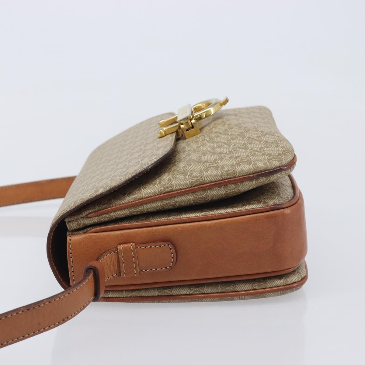 CELINE Macadam Canvas Shoulder Bag PVC Beige Gold Auth ka6919