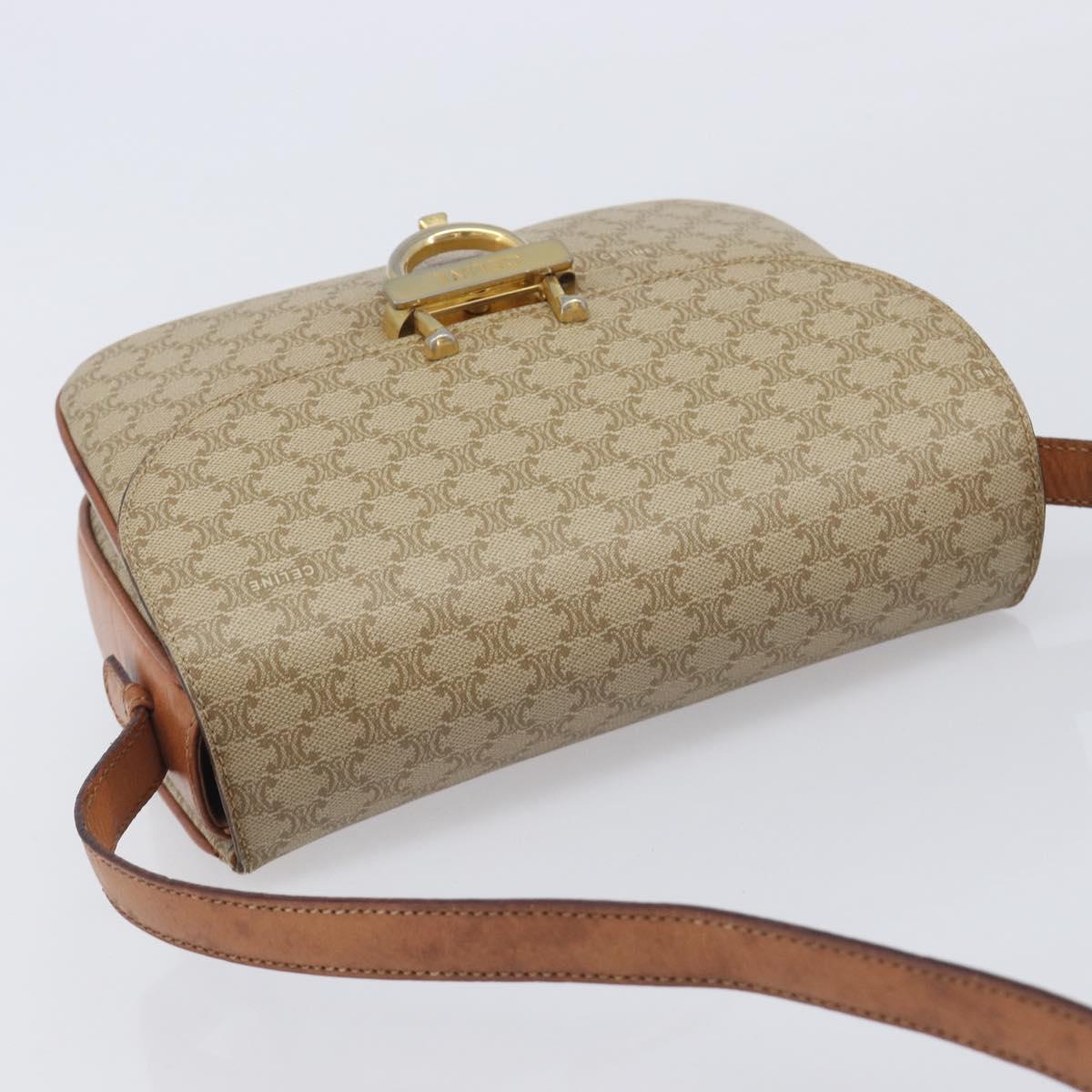 CELINE Macadam Canvas Shoulder Bag PVC Beige Gold Auth ka6919