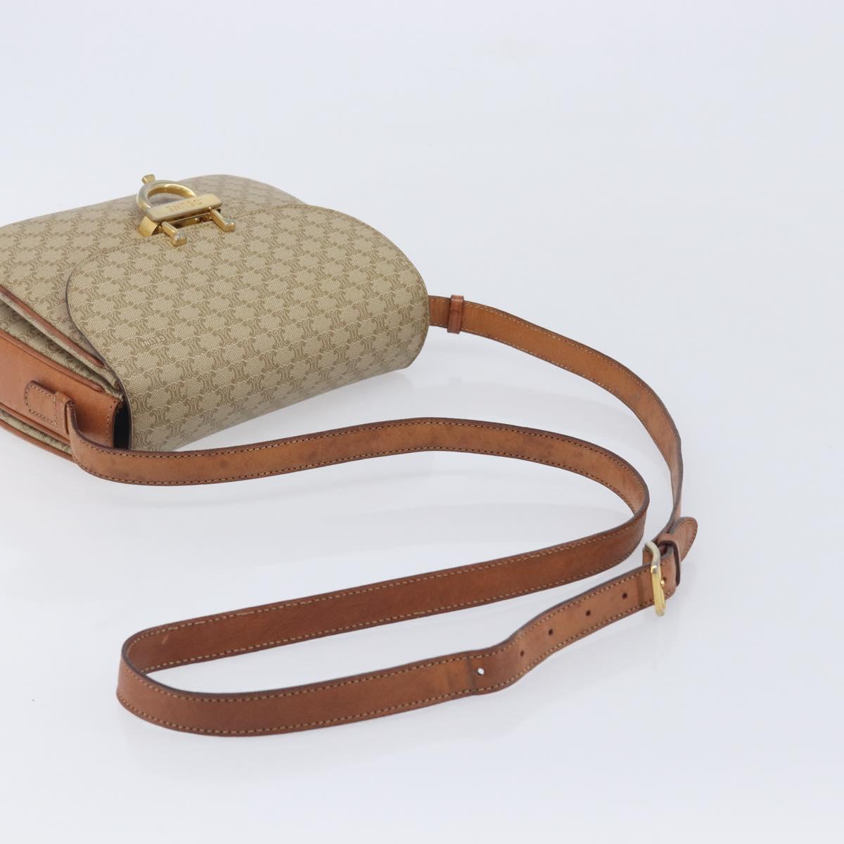 CELINE Macadam Canvas Shoulder Bag PVC Beige Gold Auth ka6919