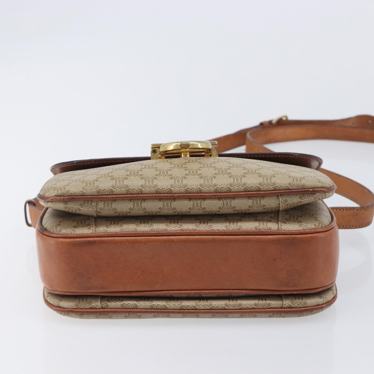 CELINE Macadam Canvas Shoulder Bag PVC Beige Gold Auth ka6919